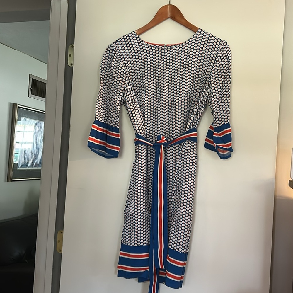 Boden red white and blue dress with matching belt